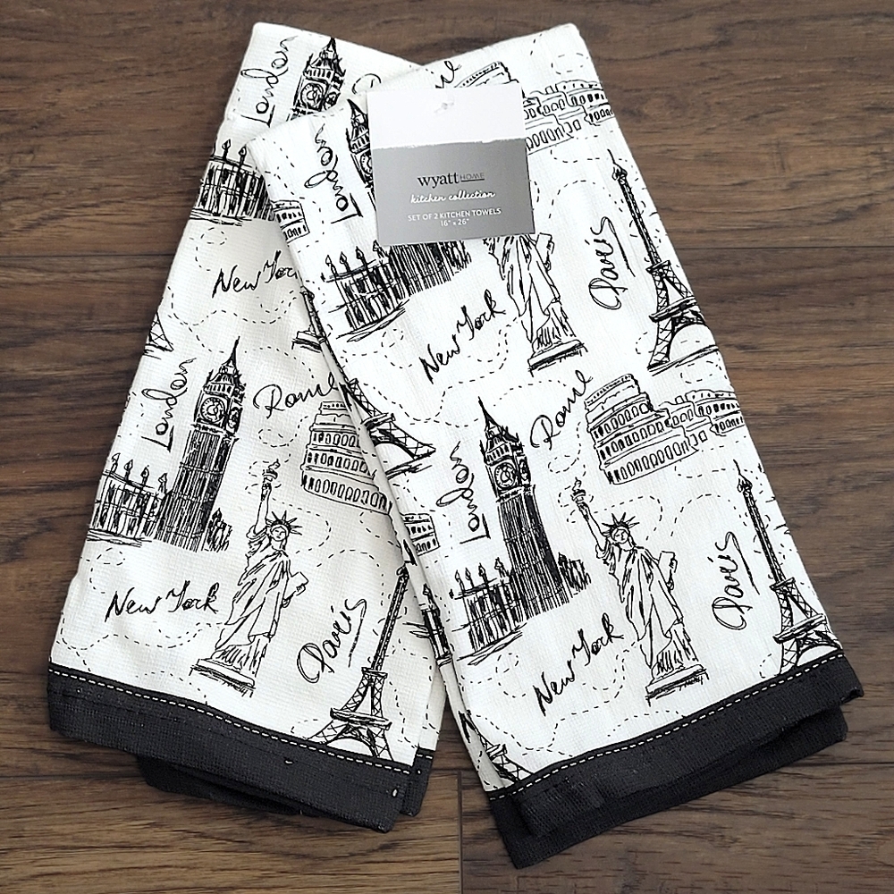 🆑️ CLEARANCE Iconic Monuments Kitchen Towels Set Of 2 Black And White